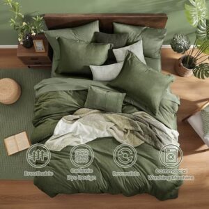 Monbix Queen Comforter Set - 7 Pieces Cationic Dyeing Olive Green Bed in a Bag Queen Bedding Sets with Comforter, Sheets, Pillowcases & Shams, Reversible Bedding Comforters Sets - Image 2