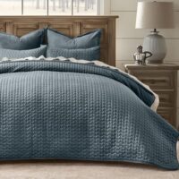 EVERGRACE Luxury Velvet Quilt Bedding Set Full Queen Size 3 Pieces with Pillow Shams, Soft Cross-Stitch Velvet Comforter Set, Lightweight Coverlet Bedspread for All Seasons, Stormy Blue