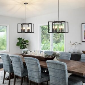 6-Light Black Chandelier, Dining Room Light Fixture, Farmhouse Chandelier, Geometric Metal Industrial Pendant Light Fixture Ceiling Hanging for Kitchen Stairway Foyer Entryway Hallway - Image 7