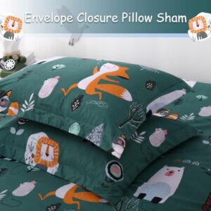 JSD Green Forest Animal Kids Duvet Cover Set Full Size, 3 Piece Soft Printed Microfiber Comforter Cover with Pillow Sham Zipper Closure, Comforter Not Included - Image 3