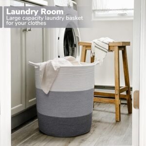 INDRESSME 17¾ x 15¾ x 13¾ inches Grey Baby Laundry Basket Thread Cotton Rope Basket Toy Storage Basket Organizer Tall Woven Basket Blanket Storage Baby Laundry Nursery Hamper for Living Room Toy Gifts - Image 2