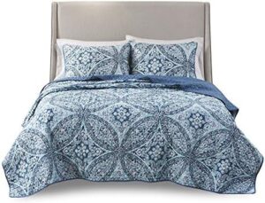 Comfort Spaces Reversible Quilt Set-Vermicelli Stitching Design All Season, Lightweight, Coverlet Bedspread Bedding, Matching Shams, Full/Queen (90 in x 90 in), Gloria Damask Aqua 3 Piece - Image 7