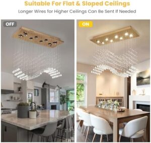 Siljoy Modern Crystal Chandelier Gold Rectangular Wave Raindrop Chandelier 8 Lights Rectangle Flush Mount Ceiling Light Pendant Light Fixture for Dining Room Living Room Kitchen Island L31.5'' - Image 6