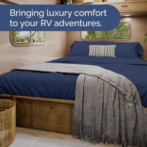 RV Short Queen Sheets 60 X 75-4 Piece RV Short Queen Bed Sheet Set - Designed for Bunks, Trailers, Campers - Fits Between 8” to 10" Mattress - Soft, Breathable & Cooling - Luxury Bedding - Navy Blue - Image 8