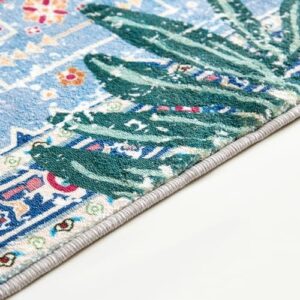Washable Blue Rugs Thin Oriental Boho Vintage Tropical Jungle 8x10 Area Rugs for Bedroom Kitchen Dining Living Room Office Distressed Indoor Large Carpet - Image 5