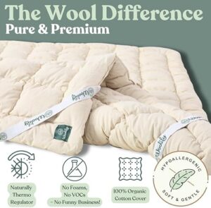 Organic Merino Wool Mattress Topper - Luxury Pillow Top Mattress Pad, Handmade, Non-Toxic, Cooling & Hypoallergenic, Natural Back Pain Relief, Sustainable Bedding (King) - Image 2