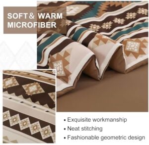 Dinjoy Brown Boho Comforter Set Queen Size,7 Pieces Bed in a Bag Queen Coffee Aztec Bedding Sets with Sheets Bohemian Geometric Striped Complete Set for Spring Summer 90"x90" - Image 4