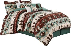 Chezmoi Collection Dune 7-Piece Southwestern Cowboys Aztec Comforter Set - Multicolor Teal Brown Beige Tan Red Printed Washed Microfiber Bedding, Queen - Image 8