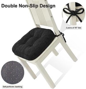 Shinnwa Dining Chair Cushions Set of 4, Dual-Layer Memory Foam Kitchen Chair Cushions, Patented Design Seat Pads with Ties, 16.5 x 16.5 x 3.5in, 4 Pack, Charcoal - Image 5