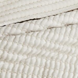 WDCOZY Beige Pick Stitch Twin Size Quilt Set, Striped Lightweight Soft Summer Spring Bedspread, Bamboo Linen Like Textured Coverlet, Chambray Farmhouse Country Rustic Bedding, Netural Thin Comforter - Image 8