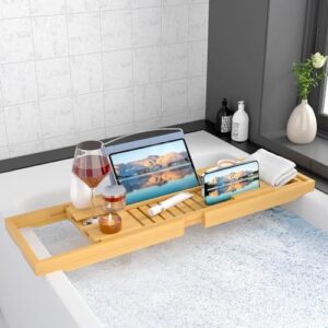 Luxury Bathtub Caddy Tray,Bamboo Bathtub Tray Caddy - Wood Bath Tray Expandable,Can be Placed Book and Integrated Tablet Smartphone and Wine Holder - Gift Idea for Loved Ones - Image 3