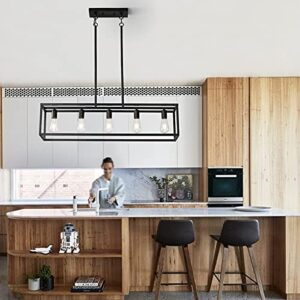Black Farmhouse Kitchen Island Lighting, Modern Industrial Chandelier, 5-Light Linear Rectangular Pendant Light Fixtures for Farmhouse Kitchen Dining Room Bar Foyer(Metal, Height Adjustable) - Image 2
