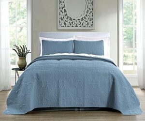 Quilt Set King/Cal King/California King Size Ash Blue - Oversized Bedspread - Soft Microfiber Lightweight Coverlet for All Season - 3 Piece Includes 1 Quilt and 2 Shams, Geometric Pattern - Image 2