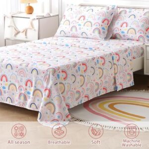 Twin Sheets Set Kids Pink Rainbow- 3 Pieces Breathable Printed Bedding Set - Fit Deep Pocket Soft Bed Sheets for Girls - Lightweight Cozy Twin Fitted Sheet - Image 3