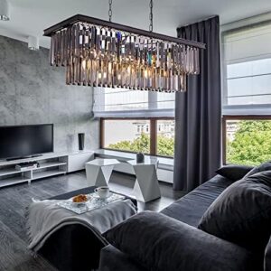 Wellmet Black Crystal Chandelier, 9-Light Modern Farmhouse Chandeliers Dining Room Lighting Fixture, Adjustable Retangle Hanging Ceiling Light for Living Room,Pool Table Light, Kitchen Island - Image 8