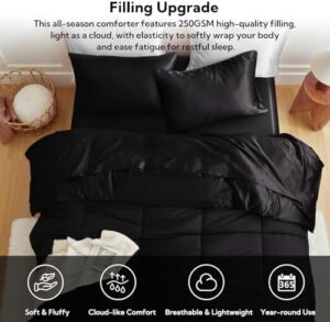 MR&HM Queen Comforter Set Black, Reversible Satin Microfiber Comforter Set for All Seasons, 3 Pieces Non-Slip Silky Soft Bedding Sets with 1 Comforter (90"x90") and 2 Pillowcases (20"x26") - Image 5