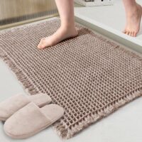 ZALL Tan Waffle Bath Mat,Super Absorbent Non Slip Bathroom Rug,Brown 17x24inch,Machine Washable Ultra Soft Floor Mats