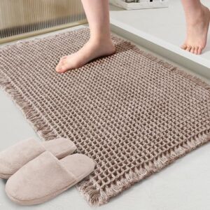 ZALL Tan Waffle Bath Mat,Super Absorbent Non Slip Bathroom Rug,Brown 17x24inch,Machine Washable Ultra Soft Floor Mats