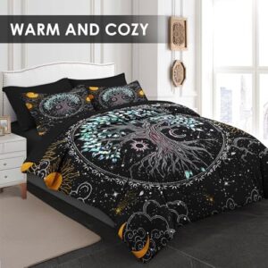 Comforter Set King Size, Trippy Hippie Tree of Life 7 Pcs Bedding for Kids and Adults, Sun and Moon Bohemian Bed Sheet Sets with Fitted Sheet 2 Pillowcase & 2 Sham for Bedroom Bed Decor - Image 2
