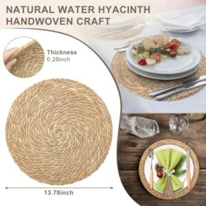 Woven Placemats Set of 10, 13.8" Natural Water Hyacinth Round Rattan Placemats with Wooden Beads Napkin Rings for Kitchen Dining Table Decor - Image 2