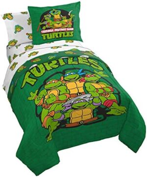 Jay Franco Nickelodeon Teenage Mutant Ninja Turtles Green Bricks 7 Piece Bed Set-Includes Reversible Comforter & Sheet Set Bedding-Super Soft Fade Resistant Microfiber Official Nickelodeon Product