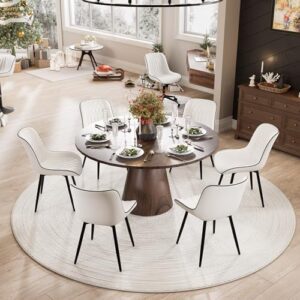 YOUNIKE White Dining Chairs Set of 2 with High Backs Mid Century Modern Kitchen & Dining Room Chair Faux Leather Upholstered Comfortable Large Padded Accent Side Chair Metal Legs sillas de comedor - Image 5