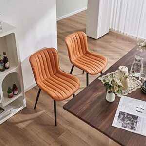 YOUNUOKE Dining Chairs Set of 2 Camel Mid Century Modern Kitchen Chairs Armless Faux Leather Upholstered Dinner Side Chair with Back for Guest Reception Living Room, Matte Orange - Image 4