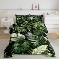 Feelyou Tropical Leaves Comforter Set Full Size Kids Palm Tree Print Comforter for Boys Girls Teens Leaf Pattern Bedding Set Botanical Leaf Branches Duvet Set Botanical Quilt