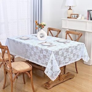 Likiyol White Vinyl Tablecloth, Rectangular Lace Tablecloth, Heavy Duty Vinyl Table Cloth, Stain-Resistant Wipeable Table Protector for Kitchen and Dining Room, 55 x 120 Inch - Image 2
