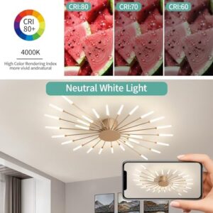 ziidoo Modern Ceiling Light, 28 Lights Metal Firework Designed Chic Led Lighting Fixture for Farmhouse Kitchen Dining Room Bedroom Hallway Living Room (Gold and Dark Gold) - Image 7