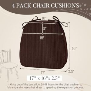 Basic Beyond Chair Cushions for Dining Chairs 4 Pack, D-Shaped Kitchen Chair Cushions with Ties Set of 4, 2.5" Thick Seat Cushions for Dining Room/Kitchen Chairs, 17" x 16", Brown - Image 2
