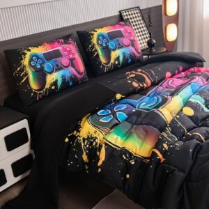 Full Size Comforter Sets 5-Piece Bed in A Bag Game Bedding Comforter Sets Gamer Bedding Set Full for Kids - All-Season with Pillowcases - Image 3