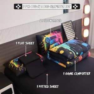 Full Size Comforter Sets 5-Piece Bed in A Bag Game Bedding Comforter Sets Gamer Bedding Set Full for Kids - All-Season with Pillowcases - Image 2