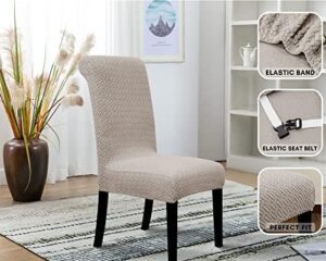 SPRINGRICO 6 Pack Dining Room Chair Covers with seat Belt, Stretch Parsons Chair Slipcover Washable Kitchen Dining Chair Cover Removable Seat Protector Set of 6, S3- Taupe - Image 4