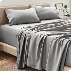 King Size Bedding Set | 4 Piece Bed Sheet Set | Easy Fit Deep Pockets Elastic Sheet with Flat Sheet & Pillowcases| Extra Soft & Wrinkle Free Sheets | Shrinkage & Fade Resistant [Light Dray]