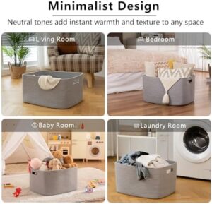 OIAHOMY XXLarge Rectangle Blanket Basket-96L, Cotton Woven Basket for Storage, Dirty Clothes Basket for Living Room, Nursery, Bedroom, Toy Organizing with Handle, 24" x 16" x 15", Grey - Image 6