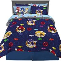 Franco Sonic The Hedgehog Anime Kids Bedding Super Soft Comforter and Sheet Set with Sham, 7 Piece Queen Size, (Official Licensed Product)