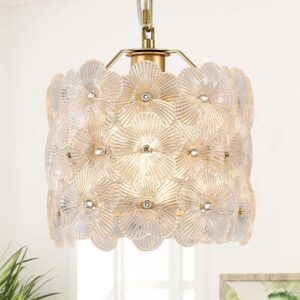 Gold Glass Pendant Light 1-Pack Modern Flower Small Ceiling Pendant Lighting 1-Light for Kitchen Island Sink Dining Room Bedroom Entryway Hallway, E26