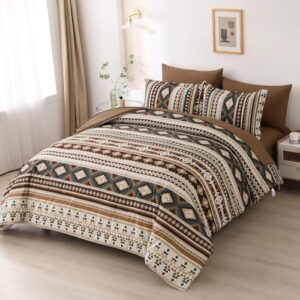 Dinjoy Brown Boho Comforter Set Queen Size,7 Pieces Bed in a Bag Queen Coffee Aztec Bedding Sets with Sheets Bohemian Geometric Striped Complete Set for Spring Summer 90"x90" - Image 7