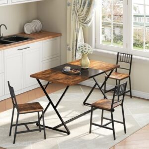 HOOBRO 47''Dining Table, Kitchen Dining Table for 4, Wooden Kitchen&Dining Room Table, Industrial Style Table, Rectangular Dining Table for Home, Kitchen, Office, Rustic Brown and Black BF16CZ01 - Image 4