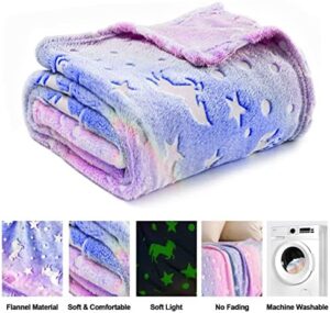 Unicorn Glow in The Dark Blanket, Unicorn Blanket for Girls/Kids Age 3-12, Toddler Soft Fleece Blanket Throw Birthday Gift 40"x60" - Image 4