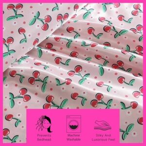 Betsey Johnson - King Bed Sheets, Super Soft Luxurious Satin Bedding Set with Matching Pillowcase, Smooth & Silky (Cherry Good Day Pink, King) - Image 5