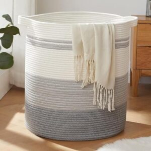 OIAHOMY 100L Laundry Hamper - Storage Basket with Handles, Decorative Woven Basket for Living Room, Toys Bin, Pillows, Blankets, Clothes - 19x21in - Gradient Gray