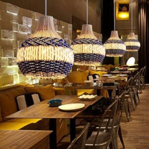 3-Pack Rattan Pendant Light Fixture 10.24" Blue White Hand-Woven Basket Fax Rattan Chandelier Boho Mini Wicker Hanging Lamp for Dining Living Bedroom Kitchen Farmhouse - Image 6