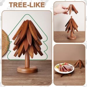 Tree Trivet Set - Foldable Wooden Tree Trivets for Hot Dishes, Set of 4 Heat-Resistant Coasters with Stand, Decorative Wooden Trivet Tree for Kitchen and Dining - Image 2
