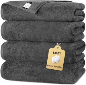 SEMAXE 4-Pack Luxury Bath Towels for Bathroom, 100% Cotton, Soft, Absorbent, and Quick-Drying, 55"x27", Grey, Perfect for Hotels, Gyms, and Spas