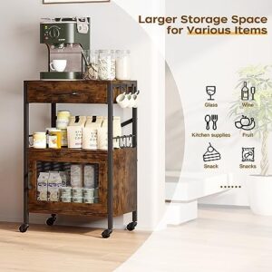 Homeiju Kitchen Island Cart, Kitchen Storage Cart with Drawer, Microwaves Stand, Coffee Cart, Rolling Kitchen Cabinet Cart with Hooks for Kitchen, Dining Room - Image 8