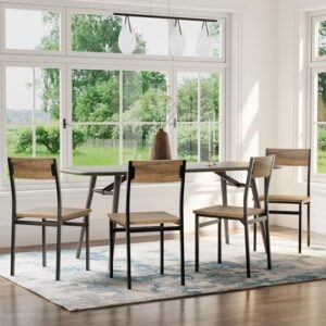 Dining Chairs Set of 4, Rustic Wood Dining Chairs with Metal Steel Frame, Dining Room Chairs with Slat Back, Modern Farmhouse Chair for Kitchen, Dining Room, Living Room (Brown)- Chairs Only - Image 8