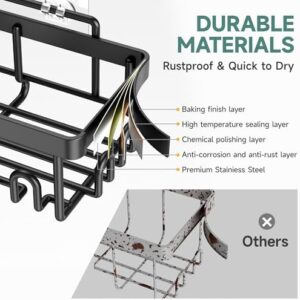 Veken Stainless Steel Shower Caddy 6-Pack, No Drilling & Rustproof, Waterproof Adhesive Shelves Rack with Soap Holder, Large Capacity Bathroom Organizers and Storage, Wall-Mounted Kitchen & Home Decor - Image 4
