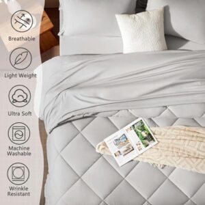 SunStyle Home Full/Queen Comforter Sets, 7-Pieces Bed in a Bag with Comforter and Sheets, All Season Bedding Sets with Comforter, Flat Sheet, Fitted Sheet Pillow Shams and Pillowcases (Ash) - Image 2